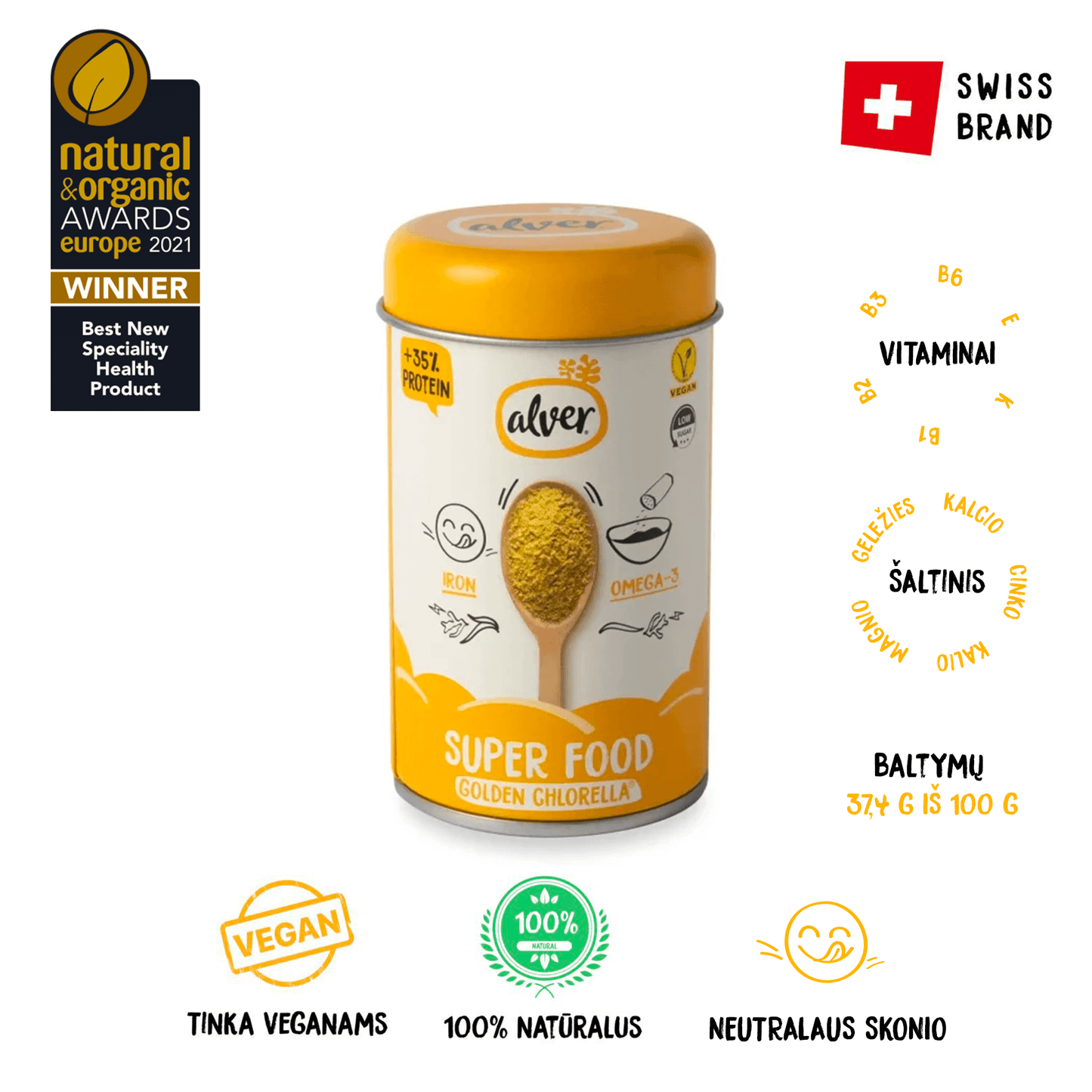 Augalinis supermaistas indelyje Golden Chlorella®, 100g